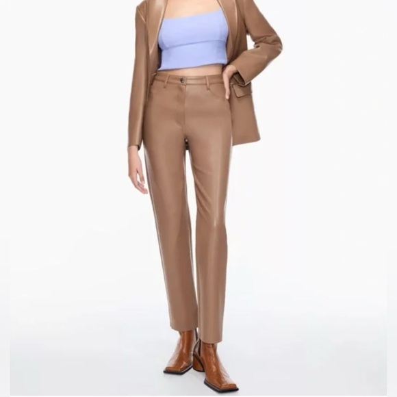 Aritzia Wilfred Constant Camel The Melina Pant High-waisted Vegan Leather Pants - Picture 1 of 13